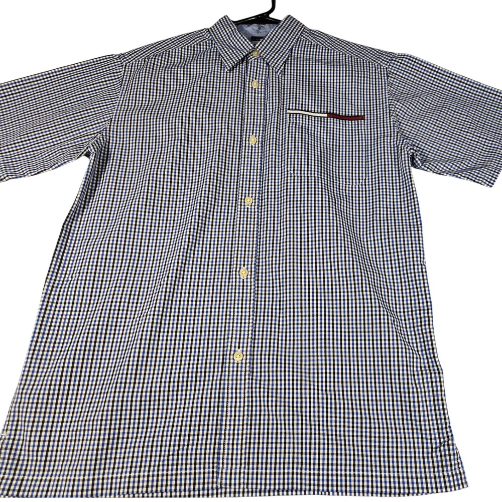 Tommy Hilfiger Mens Blue Gingham Check Short Sleeve Button Down Shirt 200360